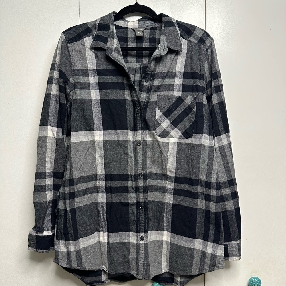 Eddie Bauer Charcoal and Light Gray Plaid Shirt